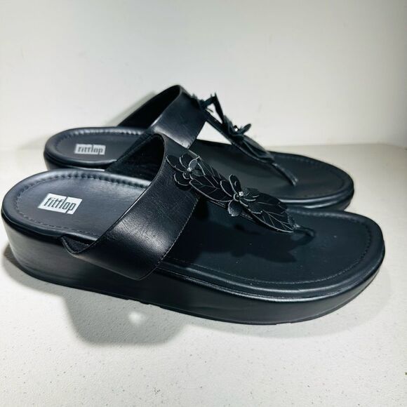 Fitflop Womens FINO SLEEK FLORAL Black Thong Sandals 11 Medium (B,M)DZ8-090 - Picture 3 of 7